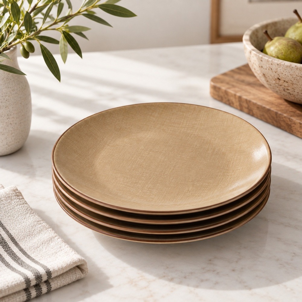 Nautica Bali Tablewares Salad Plates Mocha 8.5In Set of 4 Neutral Minimalist